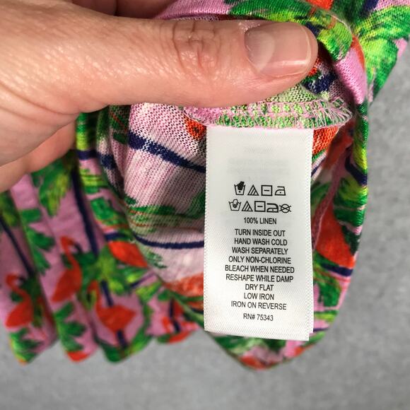 Bouffants and Broken Hearts Top Womens‎ Large Tank Linen Flamingo Tropical Flowy - Picture 8 of 9